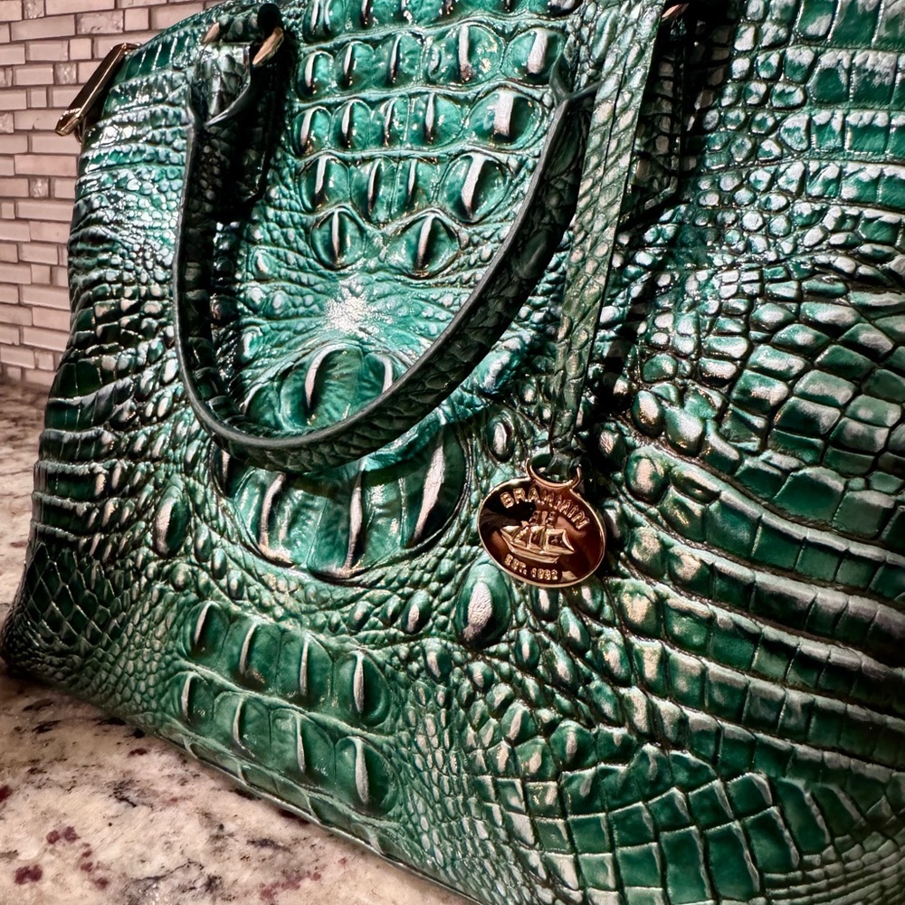 Brahmin Teal Crocodile-Embossed Satchel - Picture 8 of 8